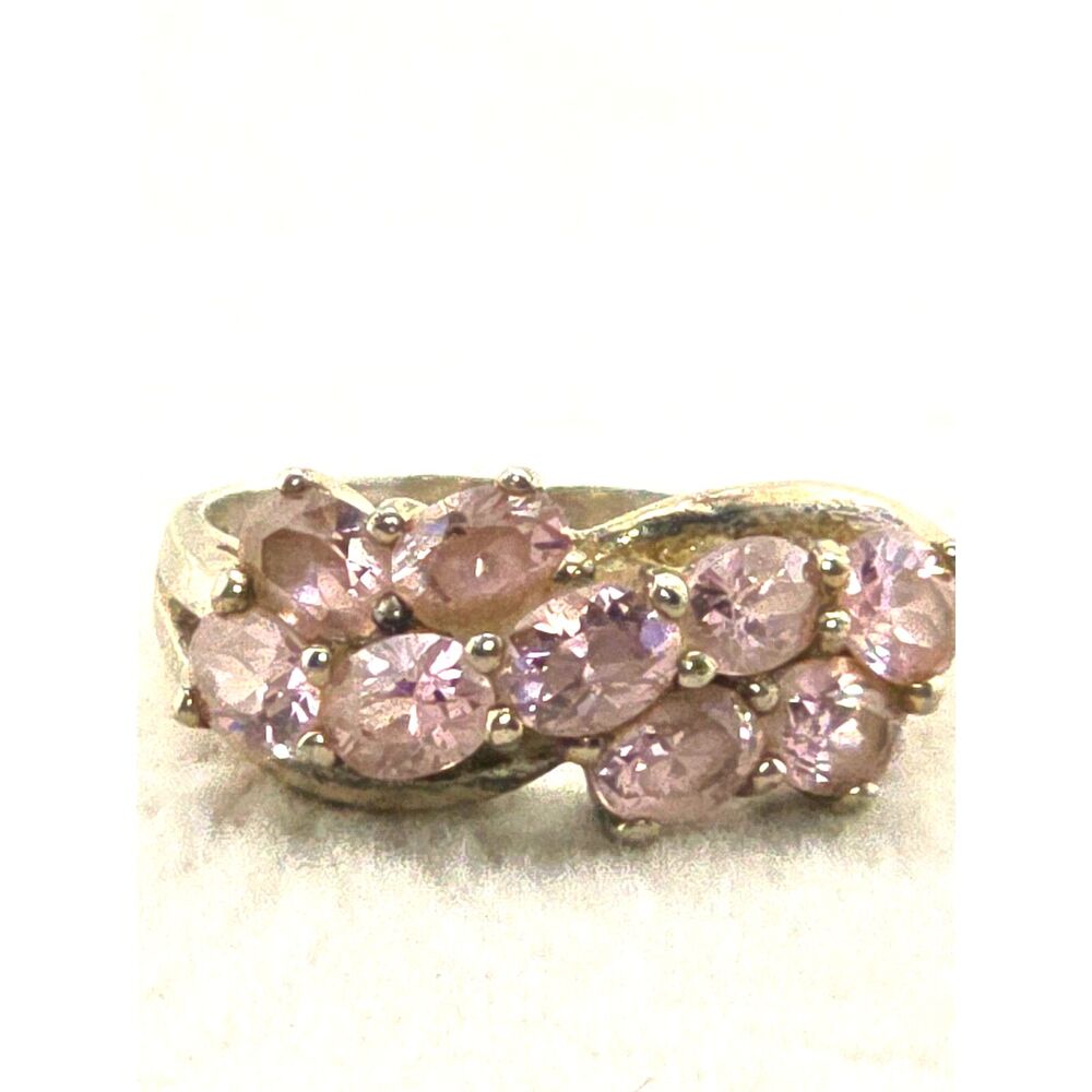 Vintage Sterling Silver Ring Pink CZ Cluster Bypass Style Size 5 Spring Feminine